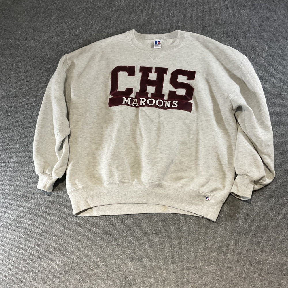 Vintage Russell Athletic CHS Maroons Sweatshirt XXL Made in USA Heather Grey